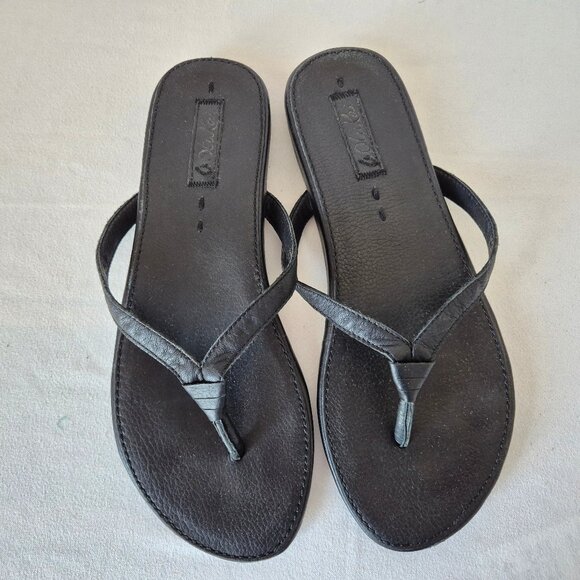 Olukai Hulali Black Leather Women's Flip Flop Slid-On Thong Sandal - Picture 2 of 9